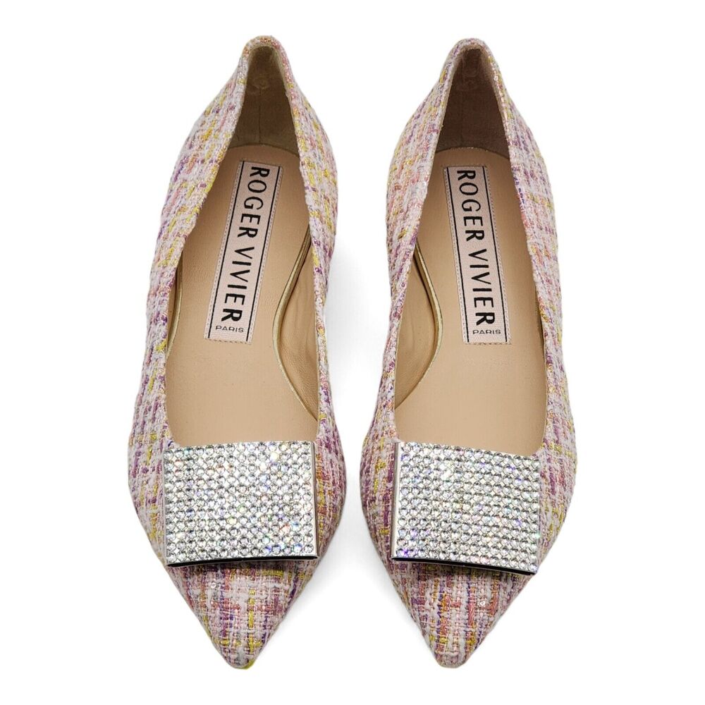 Roger Vivier Gommettine Ball Woven Ballet Flats in Purple White Lime $950 - Picture 4 of 7